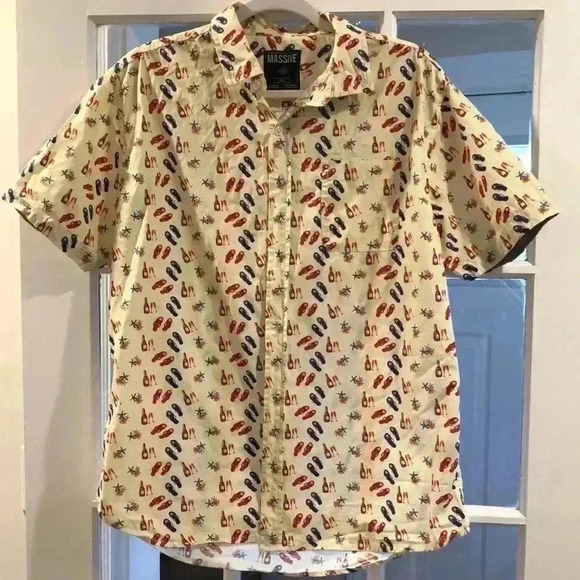 MASSIVE shirt sleeve button down with summer themed design. - Picture 1 of 8